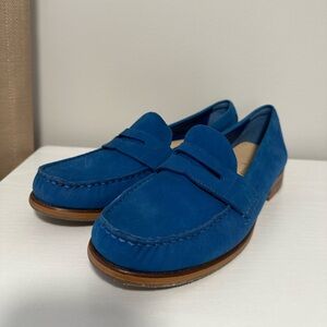 Blue Suede Penny Loafers for Women